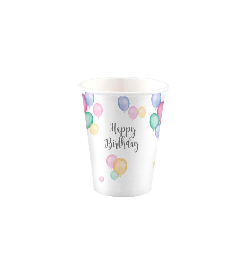 Papierové poháre Happy Birthday, pastelové
