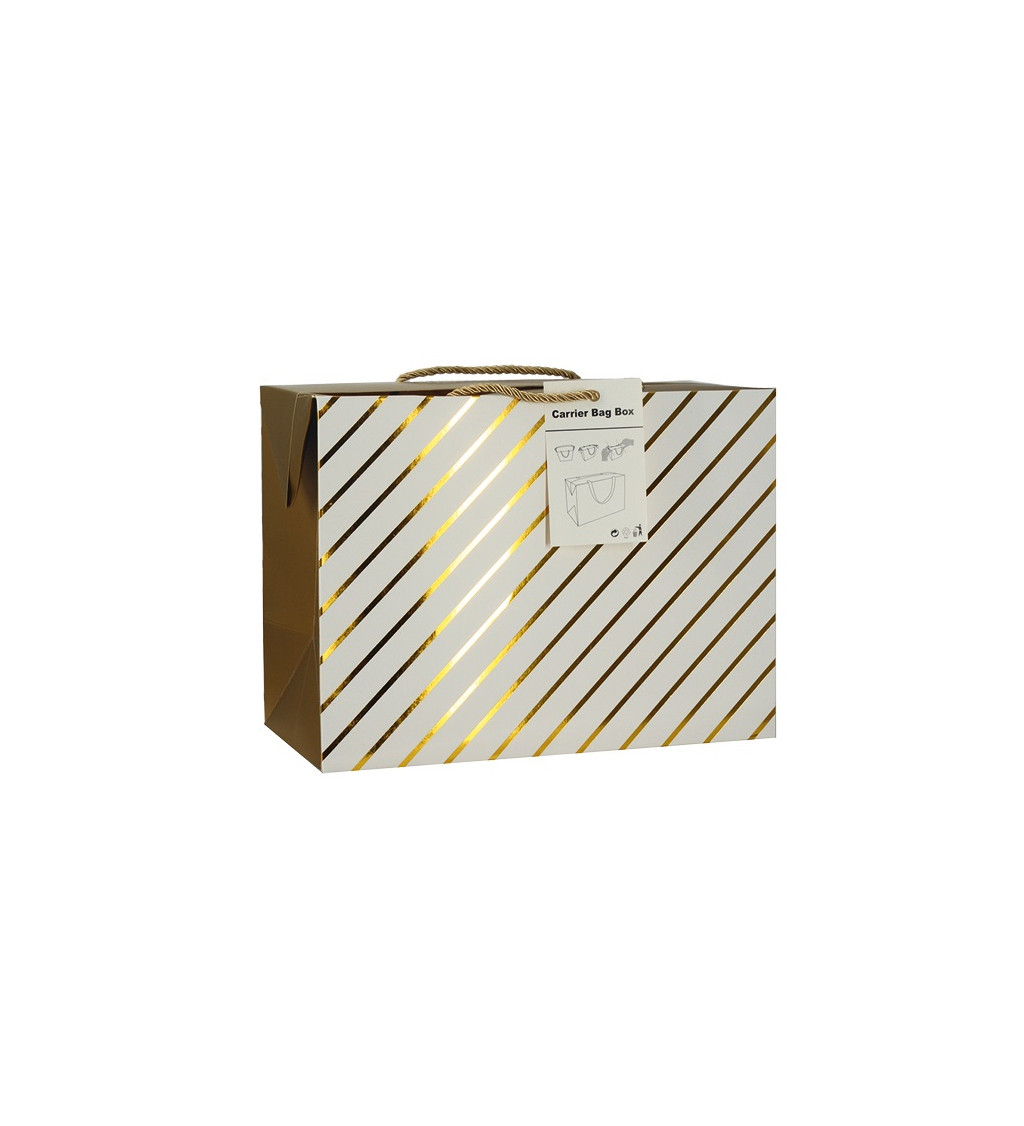 Darčeková taška M 23x16x11 cm so zlatými prúžkami