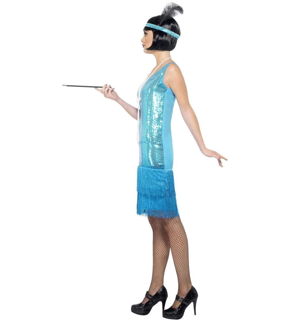 Kostým prohibícia - modré trblietavé šaty