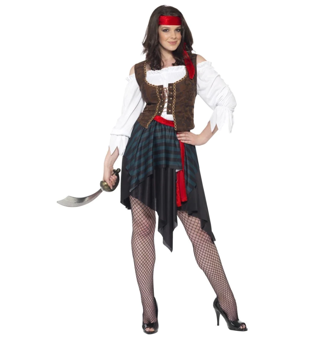 Kostým pirátka s červeným opaskom