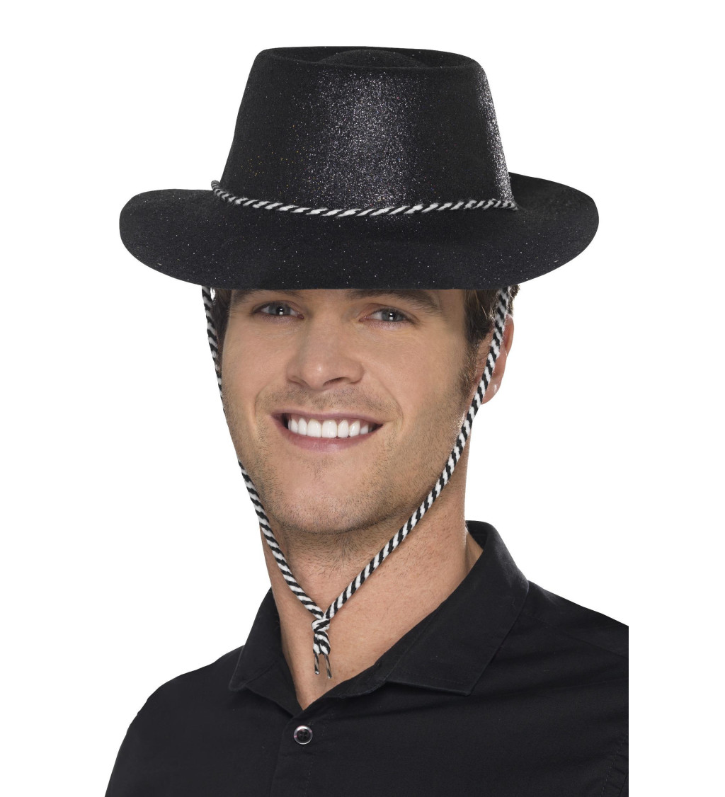 Kovbojský klobúk - luxusný čierny Glitter