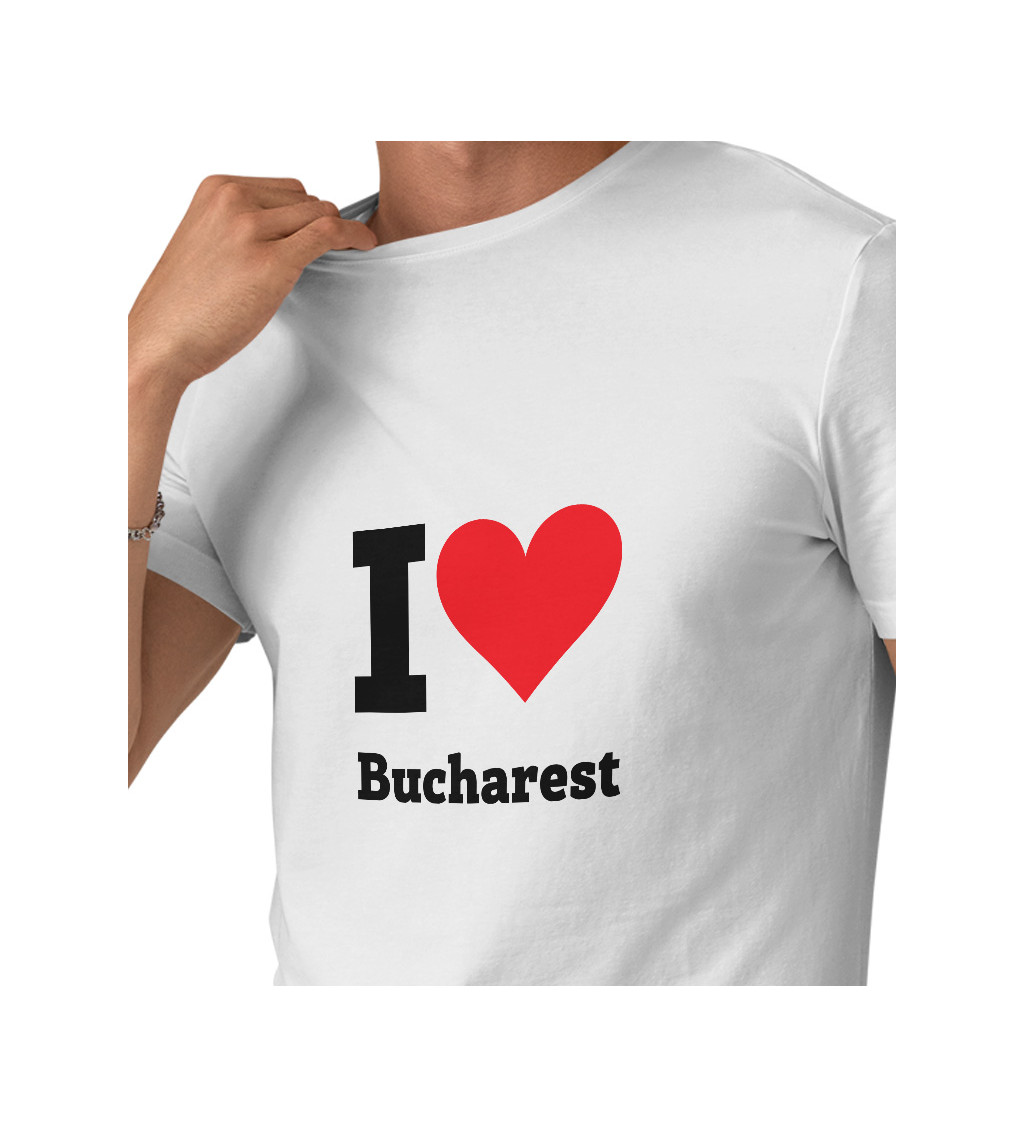 Pánske tričko biele - I love Bucharest