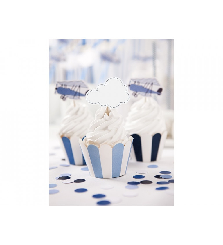 Kornútky na cupcakes - modré pruhy 6 ks