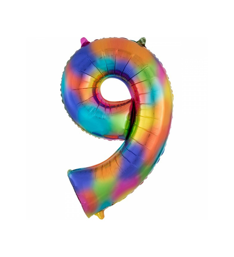 Fóliový balón s číslom 9 v dúhových farbách