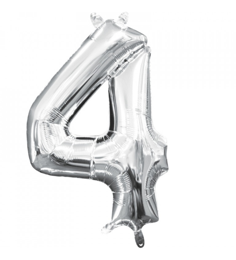 Strieborný fóliový balónik v tvare čísla 4