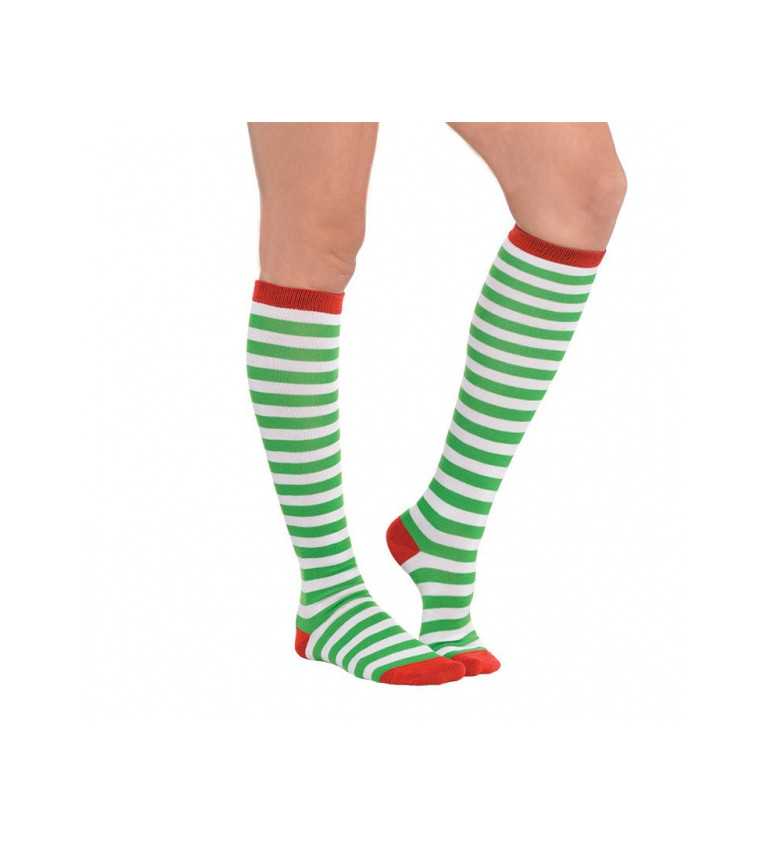 Zeleno-biele pruhované ponožky