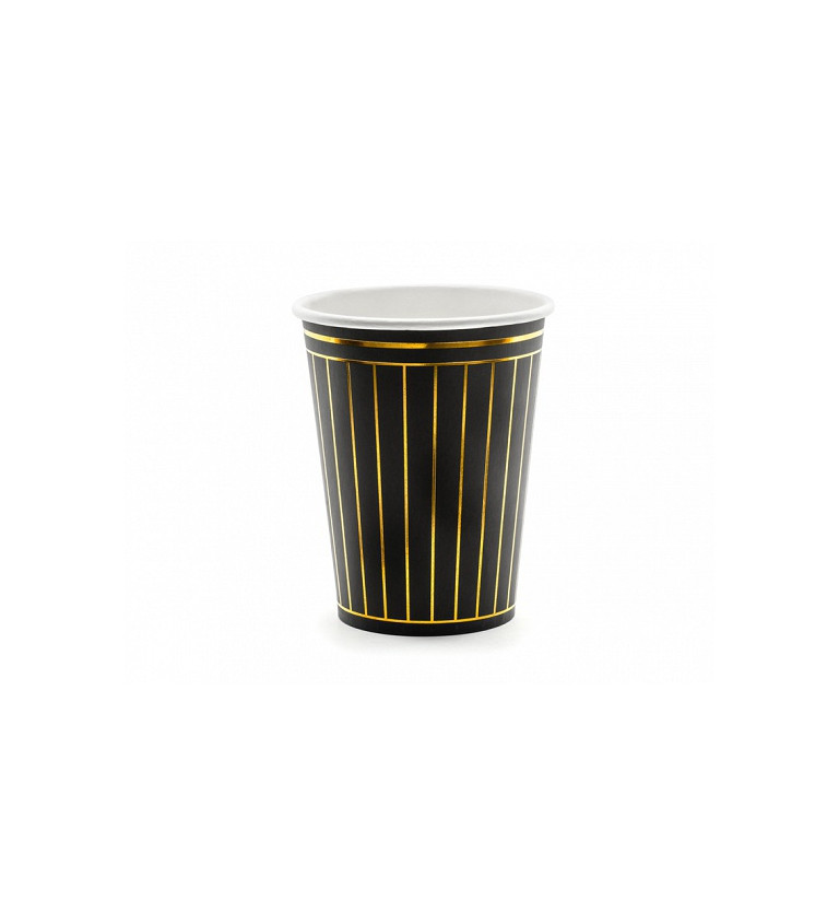 Papierové poháre v čiernej farbe so zlatými pruhm