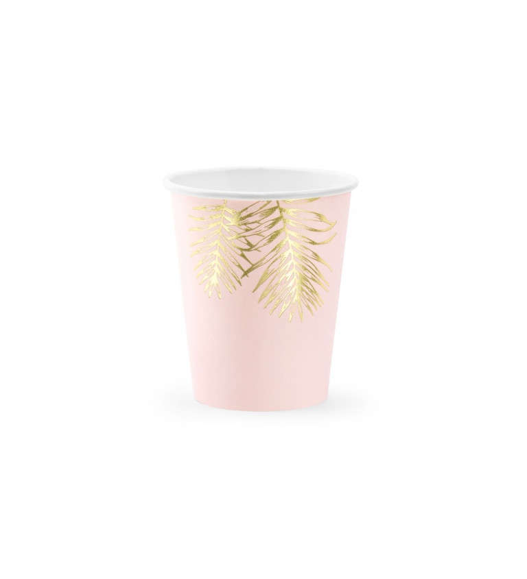 Papierový pohár, ružový s listami