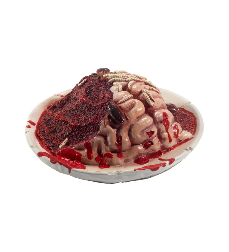 Latexový mozog na tanieri s červami
