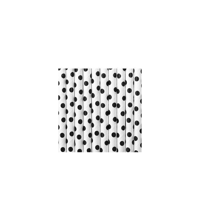 Slamky papierové s čiernymi bodkami - biele