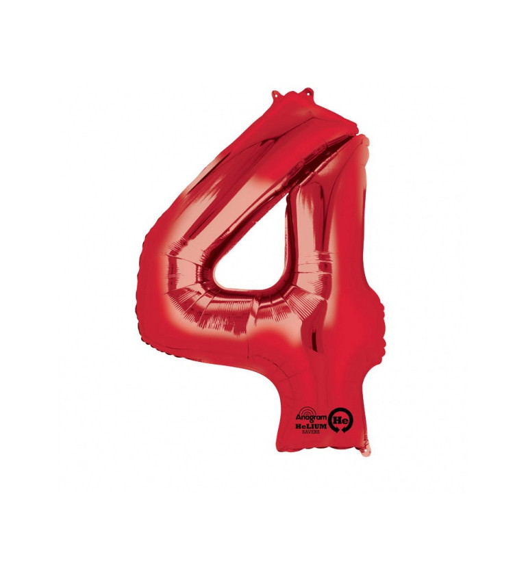 Fóliový balónik "4", červený