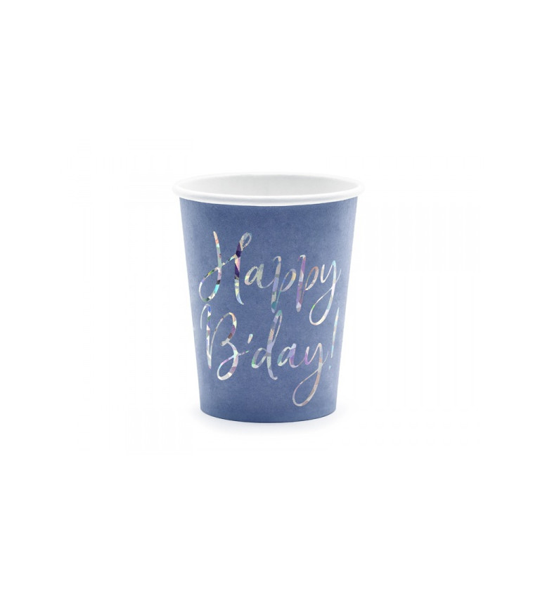 Papierové poháriky "Happy Birthday", modré