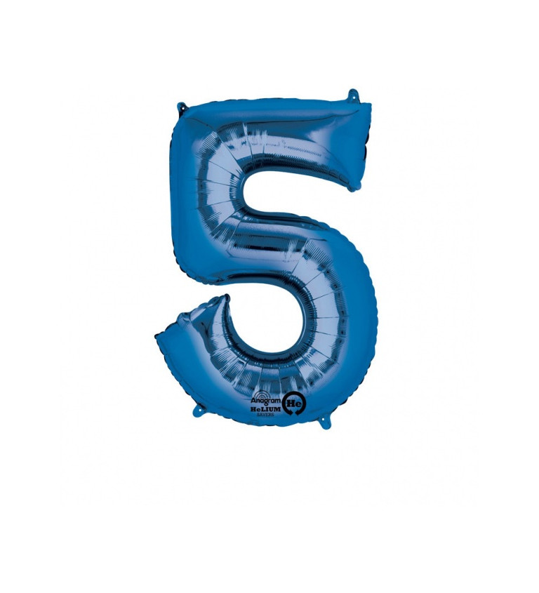 Modrý fóliový balónik v tvare čísla 5