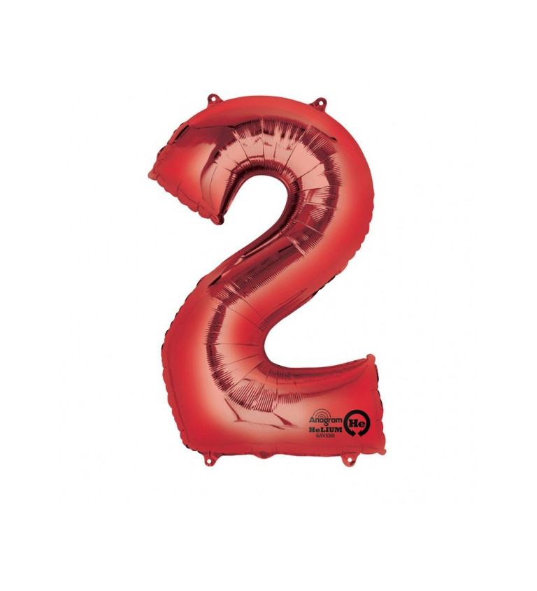 Červený fóliový balónik v tvare čísla 2