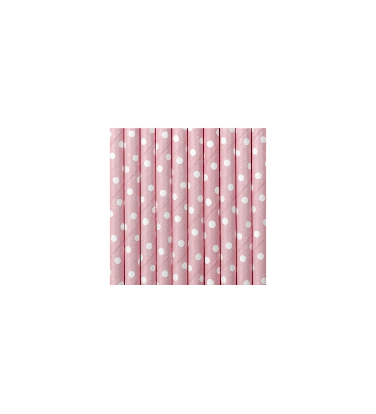 Slamky papierové s bodkami - svetloružové