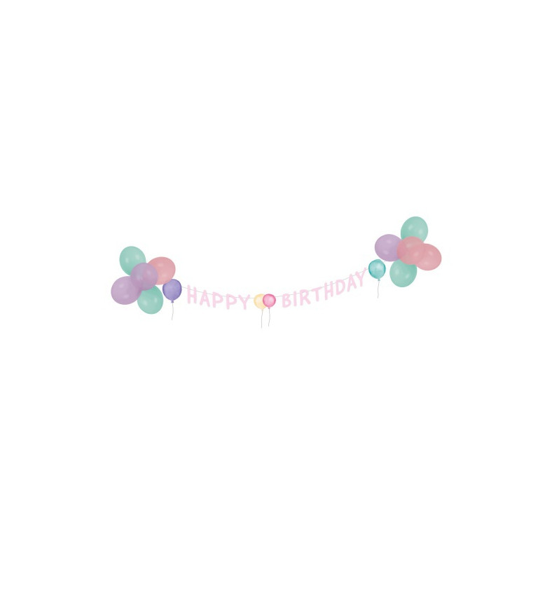 Pastelový balónová girlanda Happy Birthday