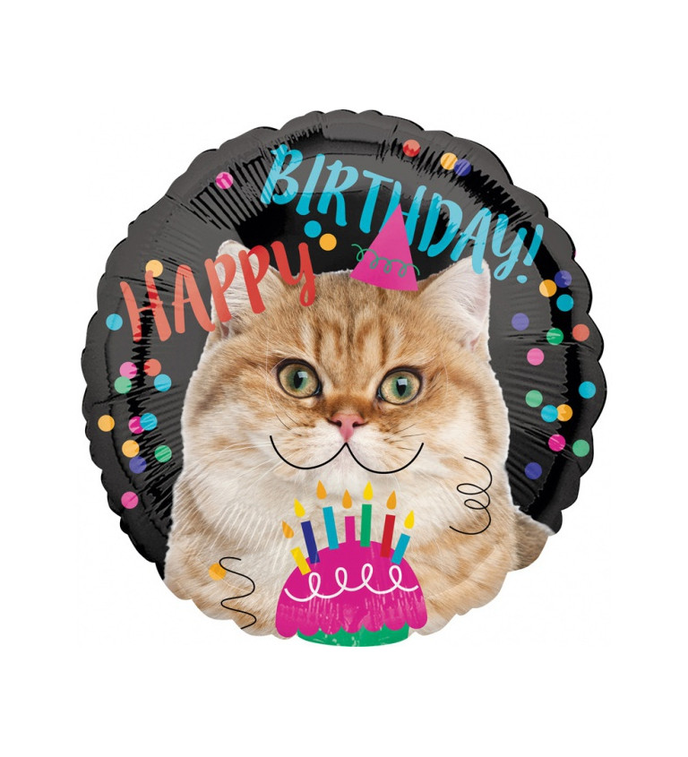 Fóliový balónik "Happy Birthday Cat"