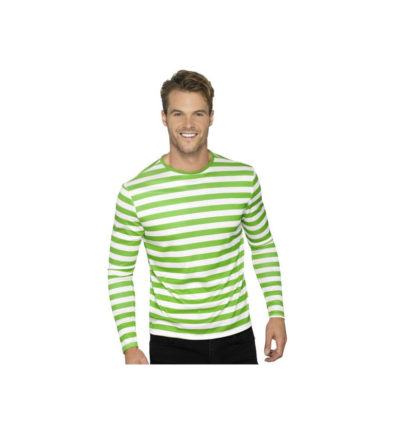 Pruhované tričko s dlhým rukávom - zeleno-biele