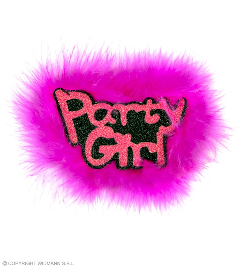 Ružová rozlúčková brošňa s nápisom Party girl