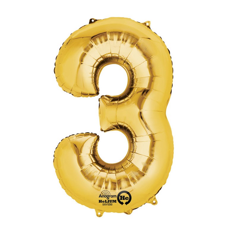 Balónik "3" veľký - zlatý