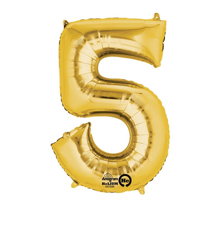 Balónik "5" veľký - zlatý
