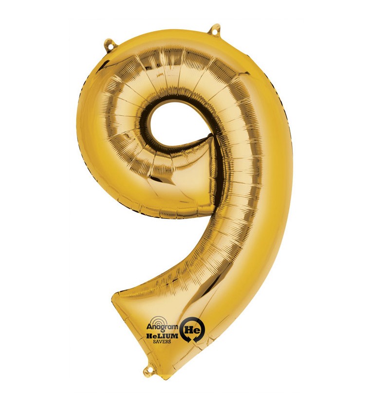 Balónik "9" veľký - zlatý