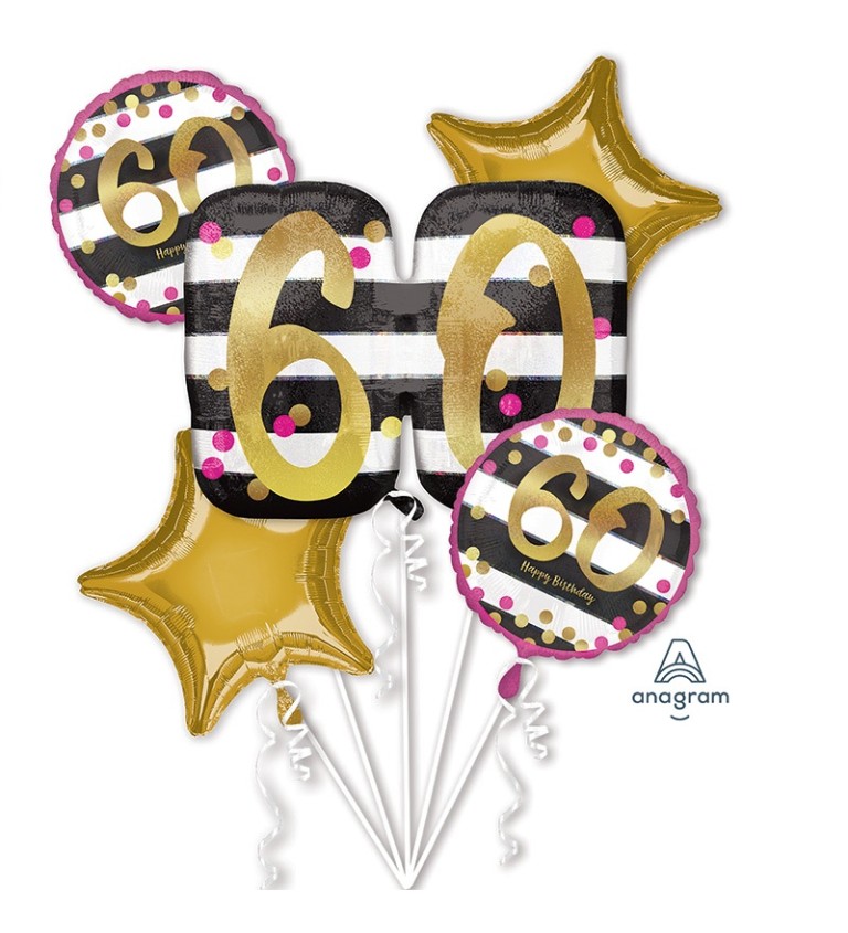 Balóniky 60 rokov ružové a zlaté