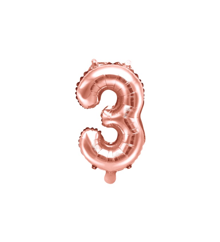Kovový fóliový balónik Číslo ''3'', ružové zlato