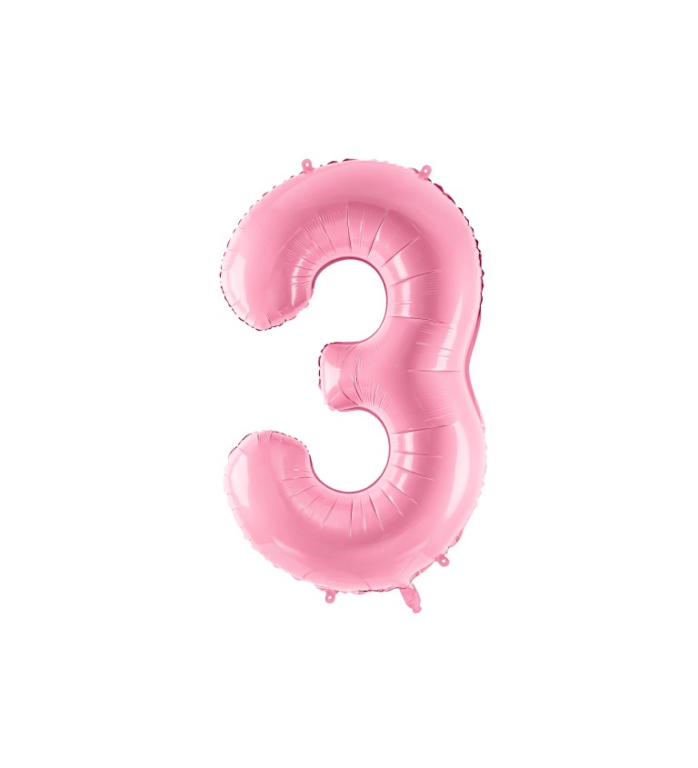 Fóliový balónik s číslom 3 v ružovej pastelovej farbe