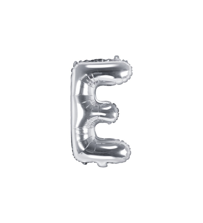 Fóliový balónik v tvare písmena E v metalicky striebornej farbe