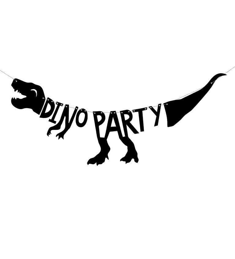 Girlanda v tvare T-rexa s nápisom "Dino Party"