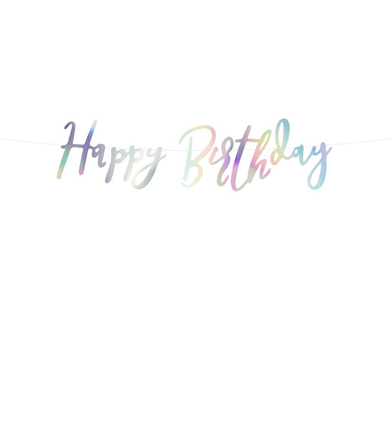 Girlanda s nápisom "Happy Birthday" v striebornej farbe