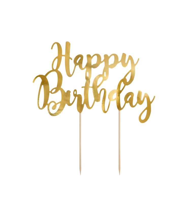 Zlatý topper na dort - Všechno nejlepší k narozeninám