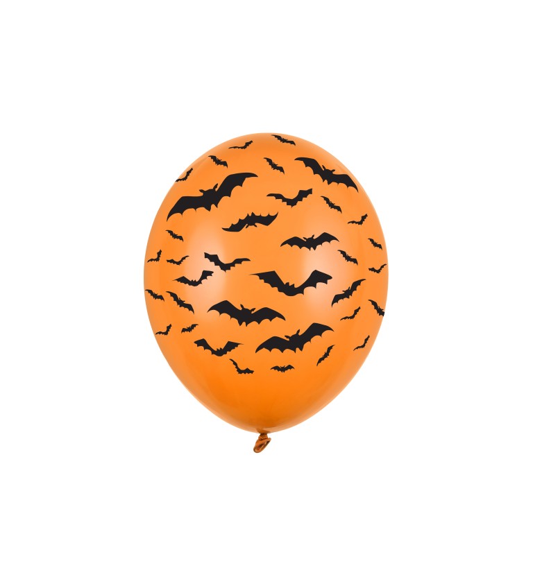 Oranžový balón s potlačou čiernych netopierov