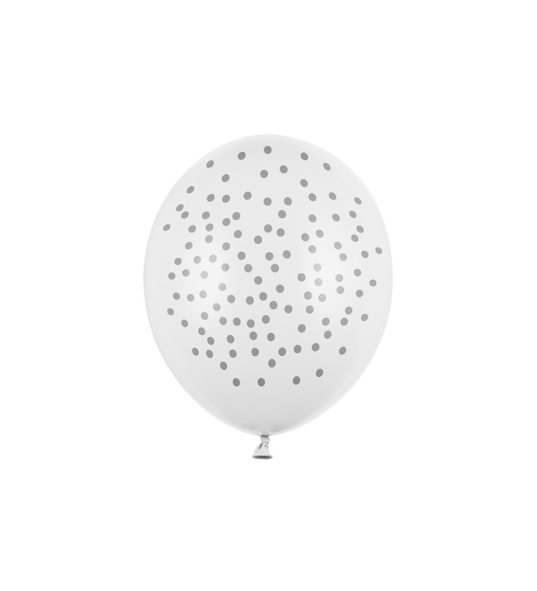 Pastelovo biele balóniky so striebornými bodkami