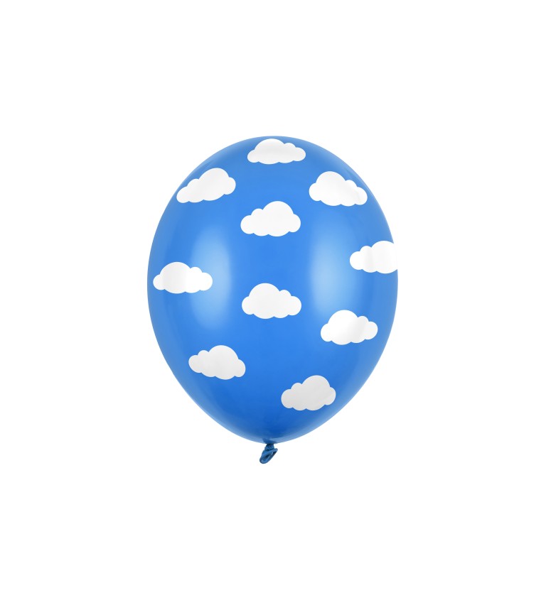 Modrý balón s bielymi mráčikmi 6ks
