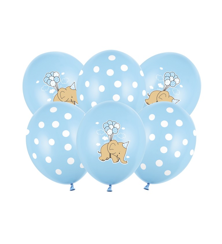 Modré balóny so slonom a bodkami
