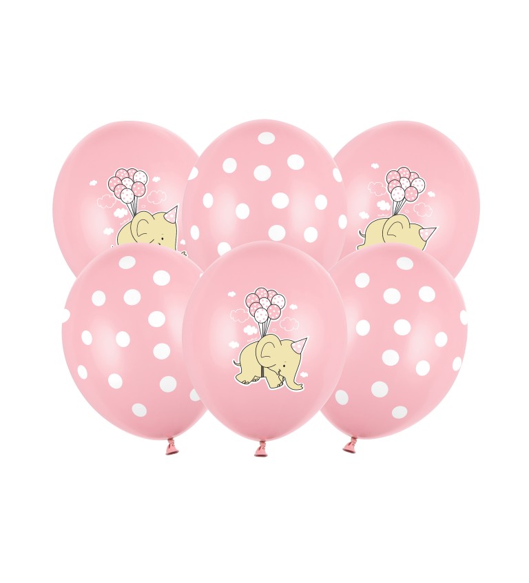 Ružové balóny so slonom a bodkami