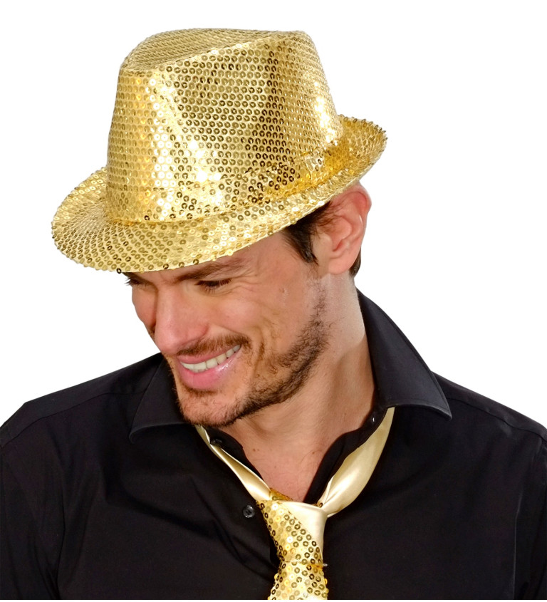 Zlatý trblietavý klobúk