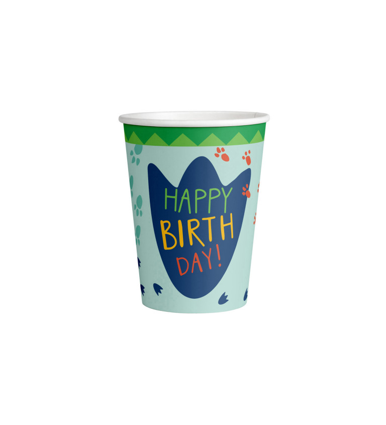 Papierové poháre Happy Birthday, dinosauri