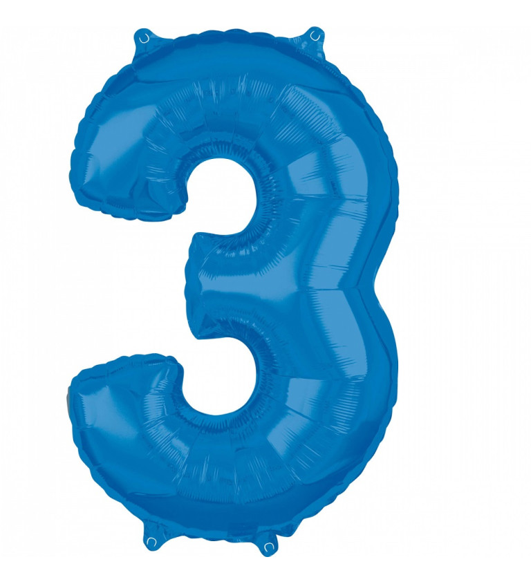 Fóliový balónik "3" - modrý