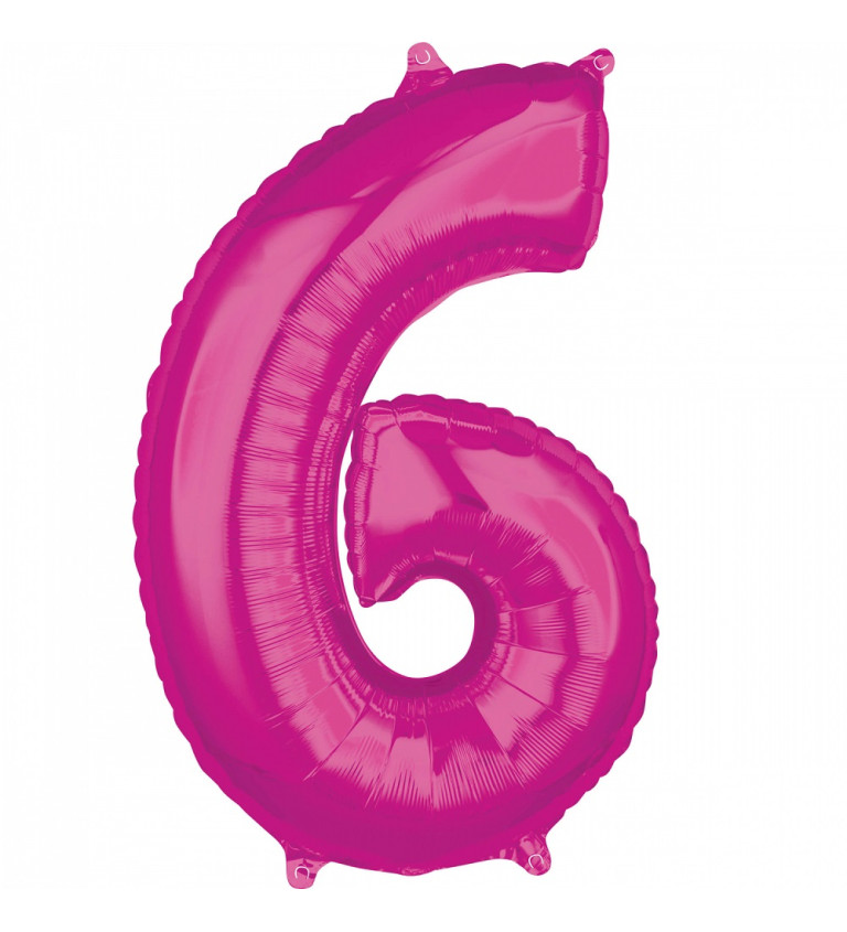 Fóliový balónik "6" - ružový