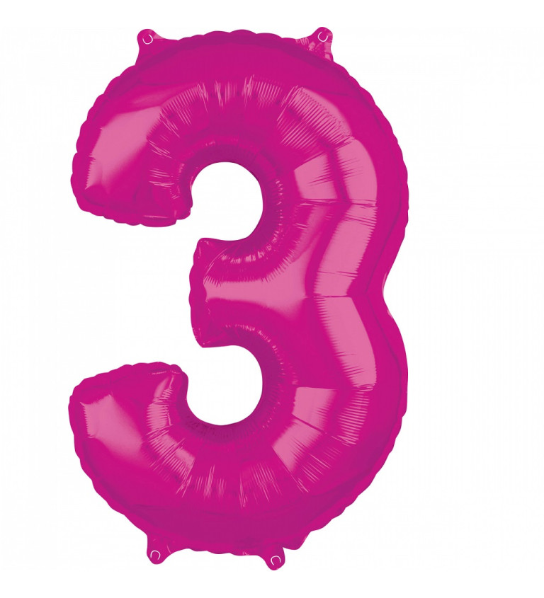 Fóliový balónik "3" - ružový