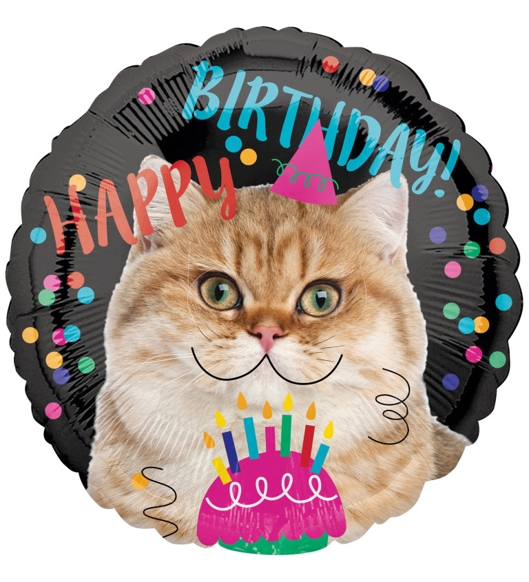 Fóliový balónik Happy Birthday, Mačka