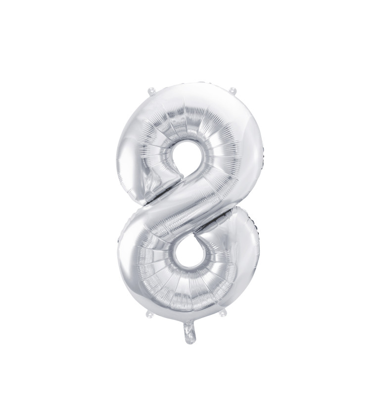 Fóliový balónik v striebornej farbe v tvare čísla "8"