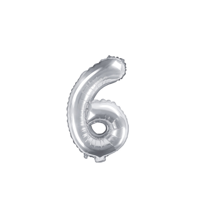 Fóliový balónik "6" - strieborný mini