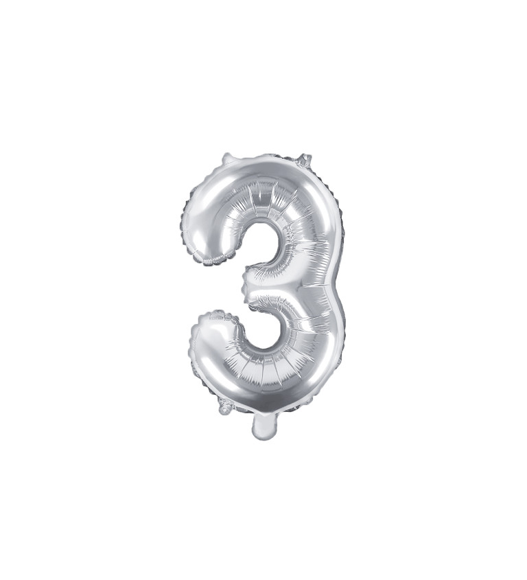 Fóliový balónik "3" - strieborný mini