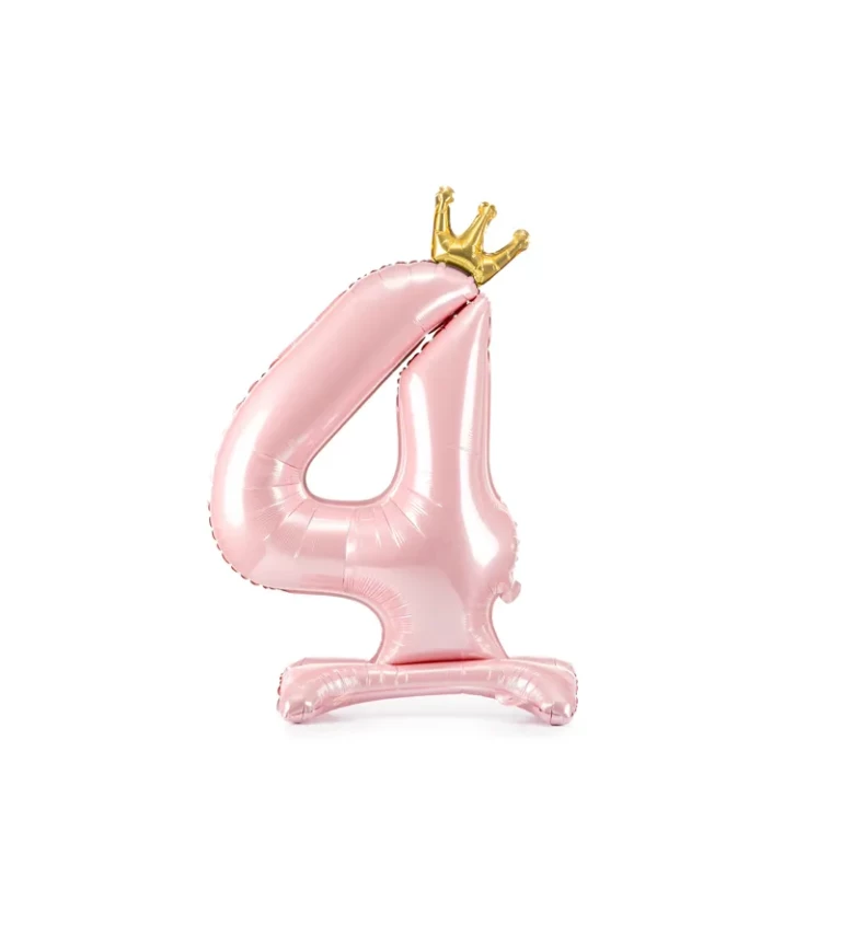 Fóliový balónik "4", ružový stojací
