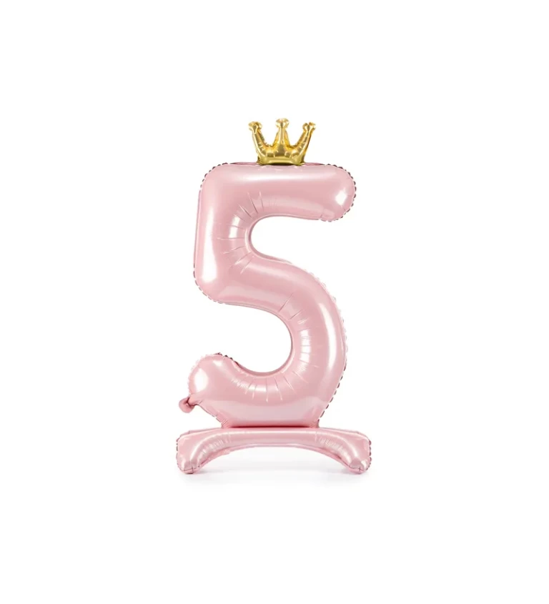 Fóliový balónik "5", ružový stojací