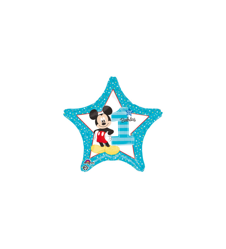 Fóliový balónik Mickey Hviezda, 1. narodeniny